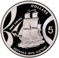 HMS SIRIUS. 5 DOLLARS. VOYAGES INTO HISTORY.