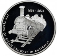 Silver coin Australia KM# 730 1854-2004. 150 YEARS OF STEAM RAILWAYS IN AUSTRALIA.