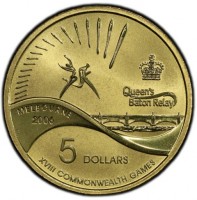 Aluminium Bronze coin Australia KM# 786 QUEEN'S BATON RELAY. MELBOURNE 2006. 5 DOLLARS. XVIII COMMONWEALTH GAMES.