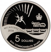 QUEEN'S BATON RELAY. MELBOURNE 2006. 5 DOLLARS. XVIII COMMONWEALTH GAMES.
