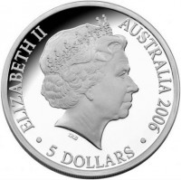 Silver coin Australia KM# 813a ELIZABETH II. AUSTRALIA 2006. IRB. 5 DOLLARS.