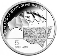 Silver coin Australia KM# 857 150 YEARS OF STATE GOVERNMENT. NEW SOUTH WALES 5 Dollars.
