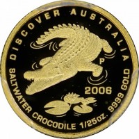 DISCOVER AUSTRALIA. SALTWATER CROCODILE 1/25 OZ 9999 GOLD. P 2006.