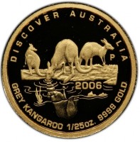 DISCOVER AUSTRALIA. P WR 2006. GREY KANGAROO 1/25oz. 9999 GOLD.