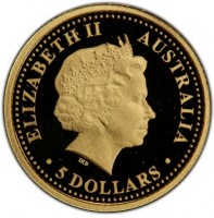 Gold coin Australia KM# 956 ELIZABETH II. AUSTRALIA. IRB. 5 DOLLARS.