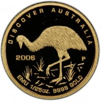 DISCOVER AUSTRALIA. 2006 P. EMU 1/25oz. 9999 GOLD.