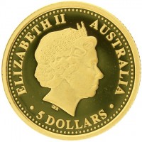 Gold coin Australia KM# 1014 ELIZABETH II. AUSTRALIA. IRB. 5 DOLLARS.