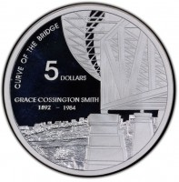 Silver coin Australia KM# 861 CURVE OF THE BRIDGE. 5 DOLLARS. GRACE COSSINGTON SMITH. 1892 -1984.