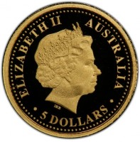 Gold coin Australia KM# 965 ELIZABETH II. AUSTRALIA. IRB. 5 DOLLARS.