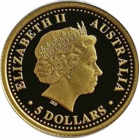 Gold coin Australia KM# 971 ELIZABETH II. AUSTRALIA. IRB. 5 DOLLARS.