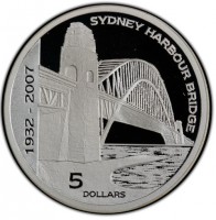 Silver coin Australia KM# 1013 SYDNEY HARBOUR BRIDGE. 1932-2007. 5 DOLLARS.