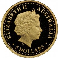 Gold coin Australia KM# 1117 ELIZABETH II. AUSTRALIA. IRB. 5 DOLLARS.