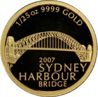 1/25oz 9999 GOLD. 2007 SYDNEY. HARBOUR. BRIDGE. P.