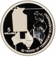 Silver coin Australia KM# 1065 30 YEARS OF TERRITORY GOVERNMENT. NORTHERN TERRITORY. 5 Dollars.