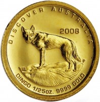 DISCOVER AUSTRALIA. SB P. 2008. DINGO 1/25 OZ. 9999 GOLD.