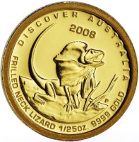 DISCOVER AUSTRALIA. 2008 SB P. FRILLED NECK LIZARD. 1/25 oz 9999 GOLD.