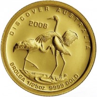 DISCOVER AUSTRALIA. SB P. 2008. BROLGA 1/25 OZ. 9999 GOLD.