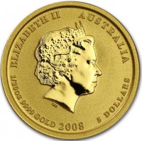 Gold coin Australia ELIZABETH II AUSTRALIA. IRB. 1/20oz 9999 GOLD 2008 5 DOLLARS.