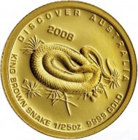 Gold coin Australia DISCOVER AUSTRALIA. 2008 SB P. KING BROWN SNAKE. 1/25 oz 9999 GOLD.