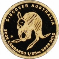 DISCOVER AUSTRALIA. P DB. 2009 KANGAROO 1/25oz 9999 GOLD.