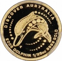 DISCOVER AUSTRALIA. P DB. 2009 DOLPHIN 1/25oz 9999 GOLD.