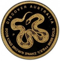 DISCOVER AUSTRALIA. P DB. 2009 KING BROWN SNAKE 1/25oz 9999 GOLD.