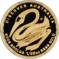 Gold coin Australia KM# 1220 DISCOVER AUSTRALIA. P DB. 2009 BROLGA 1/25oz 9999 GOLD.