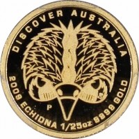 DISCOVER AUSTRALIA. P DB. 2009 ECHIDNA 1/25oz 9999 GOLD.