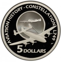 Silver coin Australia KM# 1509 AVIATION HISTORY - CONSTELLATION L749. 5 DOLLARS.