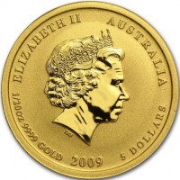 ELIZABETH II AUSTRALIA. IRB. 1/20oz 9999 GOLD 2009 5 DOLLARS.