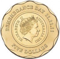 Aluminium Bronze coin Australia KM# 1652 REMEMBRANCE DAY 11.11.11. ELIZABETH II. AUSTRALIA 2011. IRB. FIVE DOLLARS.