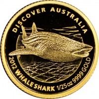 DISCOVER AUSTRALIA. 2012 WHALE SHARK 1/25oz 9999 GOLD. P. TV.