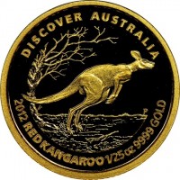 Gold coin Australia KM# 1719 DISCOVER AUSTRALIA. 2012 RED KANGAROO 1/25oz 9999 GOLD. P. TV.