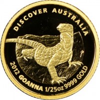 Gold coin Australia KM# 1100 DISCOVER AUSTRALIA. 2012 GOANNA 1/25oz 9999 GOLD. P. AH.