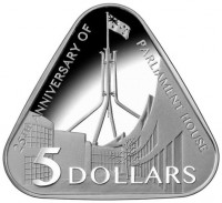Silver coin Australia KM# 1965 25TH ANNIVERSARY OF. PARLIAMENT HOUSE. 5 DOLLARS.