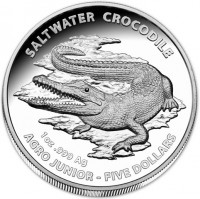 Silver coin Australia KM# 3119 SALTWATER CROCODILE. 1oz999 Ag. AGRO JUNIOR - FIVE DOLLARS.