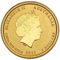 Gold coin Australia KM# 3124 ELIZABETH II AUSTRALIA. IRB. 1/20 OZ 9999 GOLD 2015 5 DOLLARS.