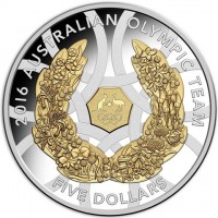 Silver coin Australia KM# 3270 2016 AUSTRALIAN OLYMPIC TEAM. FIVE DOLLARS.
