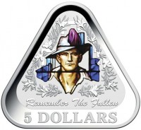 Silver coin Australia KM# 3271 AS. Remember The Fallen. 5 DOLLARS.