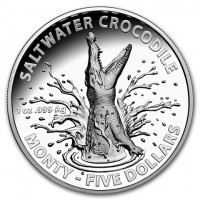 SALTWATER CROCODILE. 1 oz999Ag. MONTY - FIVE DOLLARS.