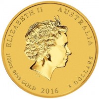 Gold coin Australia ELIZABETH II AUSTRALIA. IRB. 1/20 OZ 9999 GOLD 2016 5 DOLLARS.