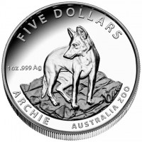 FIVE DOLLARS. 1 oz999 Ag. ARCHIE AUSTRALIA ZOO.
