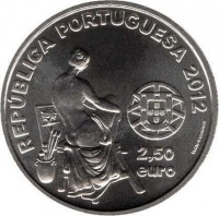 Portugal coin 2.5 Euro - José Malhoa (2012) obverse obverse of 2.5 Euro - José Malhoa (2012) coin with KM# 815 from Portugal. Inscription: REPÚBLICA PORTUGUESA 2012 2,50 euro INCM P.LOURENÇO