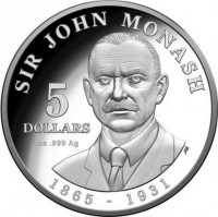 Silver coin Australia KM# 3545 SIR JOHN MONASH. 5. DOLLARS. AWB. 1865 - 1931.