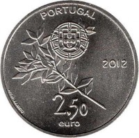 obverse of 2.5 Euro - Olympics (2012) coin with KM# 816 from Portugal. Inscription: PORTUGAL 2012 2,50 euro INCM - J.J.BRITO