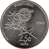Portugal coin 2.5 Euro - Olympics (2012) obverse obverse of 2.5 Euro - Olympics (2012) coin with KM# 816 from Portugal. Inscription: PORTUGAL 2012 2,50 euro INCM - J.J.BRITO