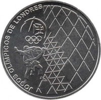 reverse of 2.5 Euro - Olympics (2012) coin with KM# 816 from Portugal. Inscription: JOGOS OLÍMPICOS DE LONDRES