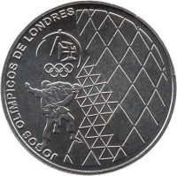 Portugal coin 2.5 Euro - Olympics (2012) reverse reverse of 2.5 Euro - Olympics (2012) coin with KM# 816 from Portugal. Inscription: JOGOS OLÍMPICOS DE LONDRES