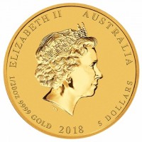 Gold coin Australia KM# 3547 ELIZABETH II AUSTRALIA. IRB. 1/20 OZ 9999 GOLD 2018 5 DOLLARS.