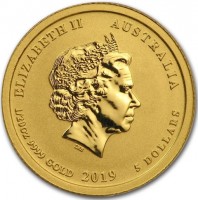 Gold coin Australia KM# 3756 ELIZABETH II AUSTRALIA. IRB. 1/20 OZ 9999 GOLD 2019 5 DOLLARS.